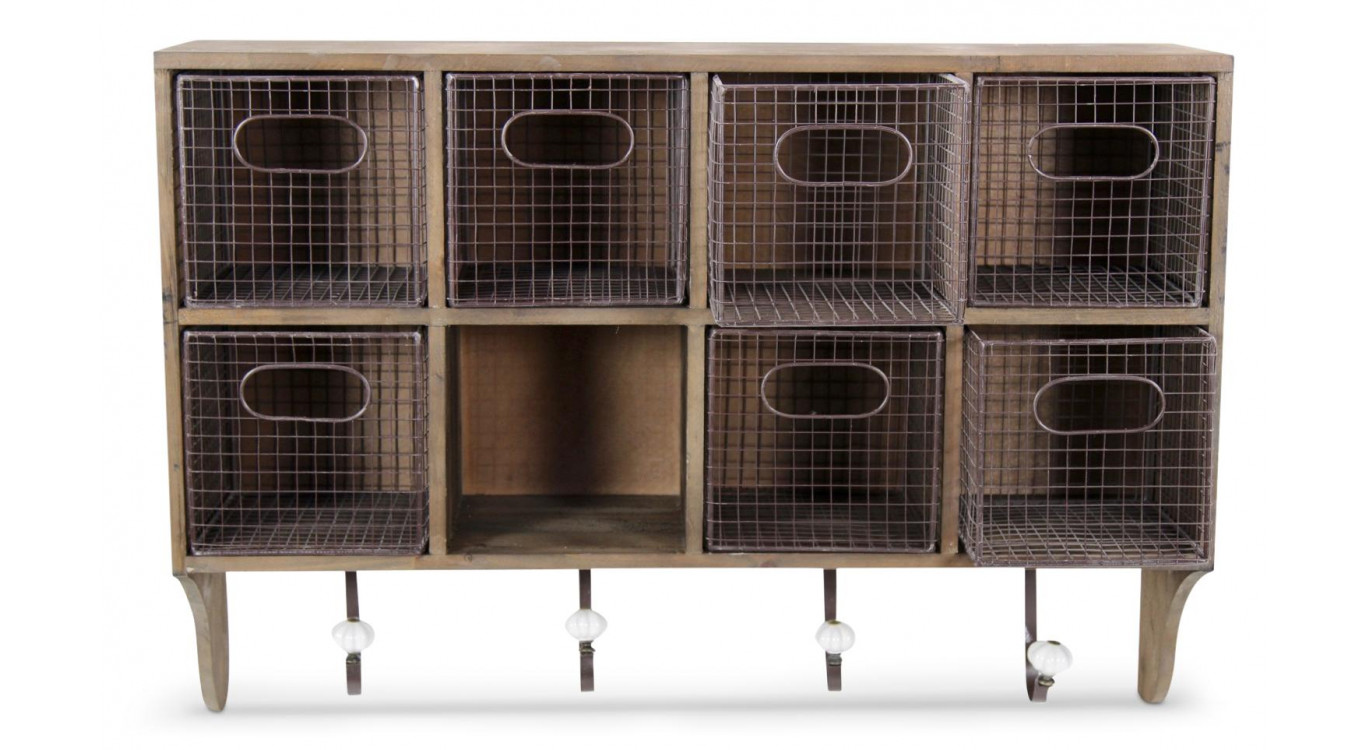 Etagère Murale Rangement Bois 8 Rangements 72x18.5x52.5cm