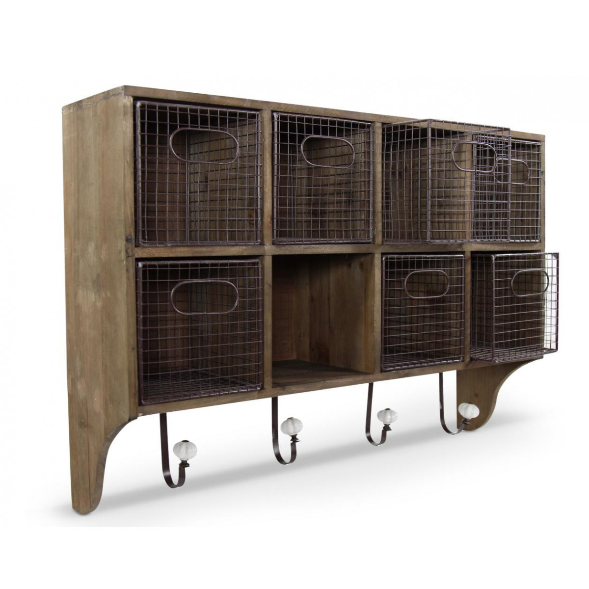 Etagère Murale Rangement Bois 8 Rangements 72x18.5x52.5cm