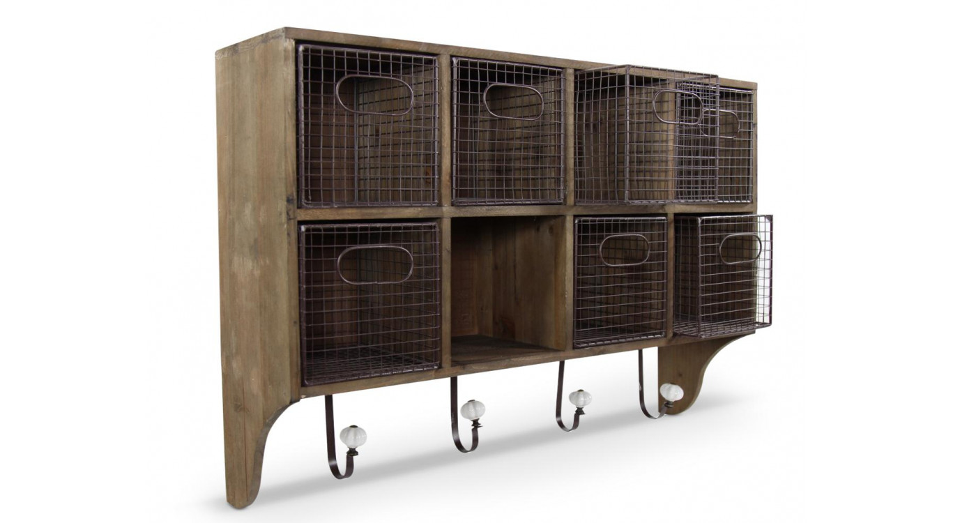 Etagère Murale Rangement Bois 8 Rangements 72x18.5x52.5cm