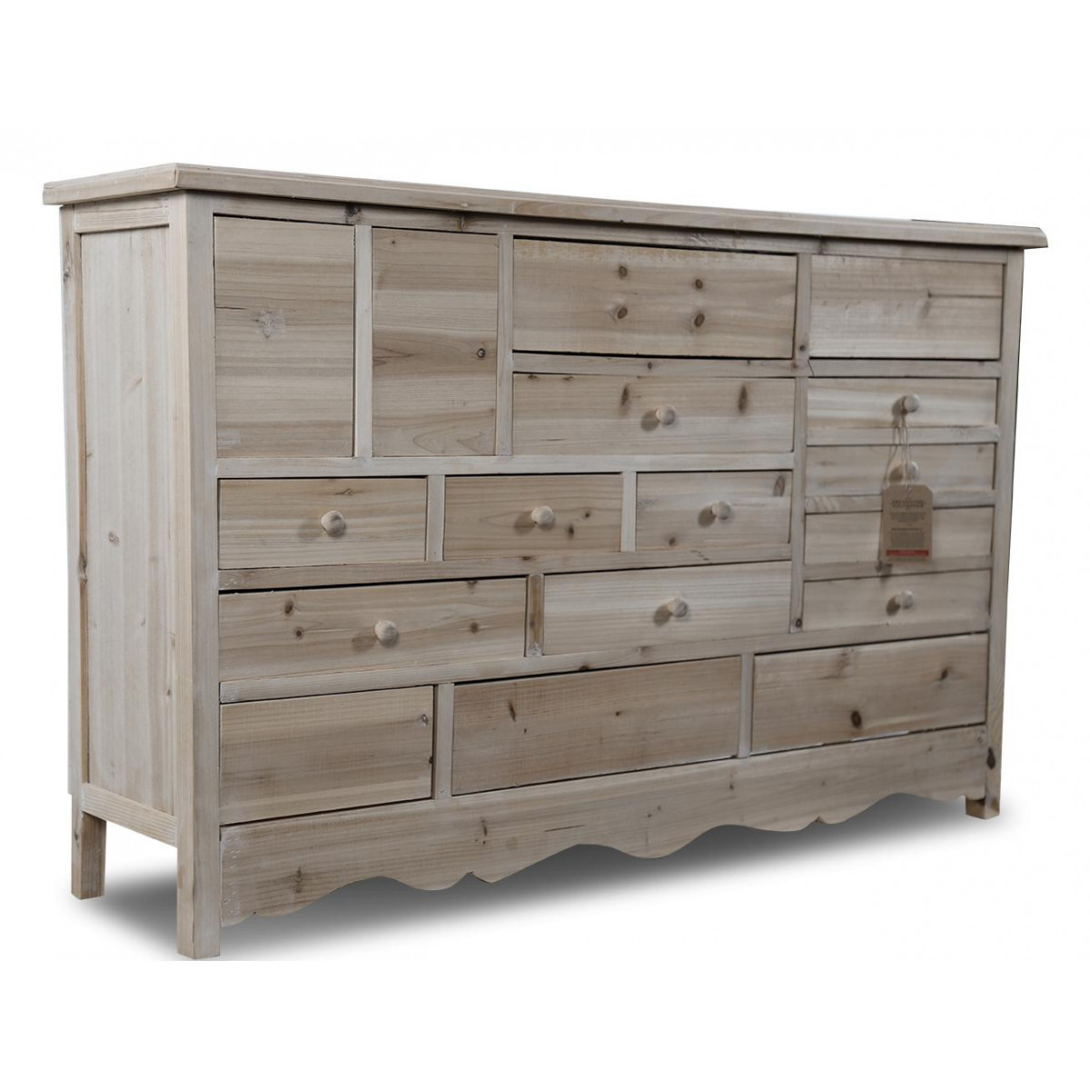 Commode Grainetier 17 Tiroirs Bois Nu 124x32.5x78.5cm