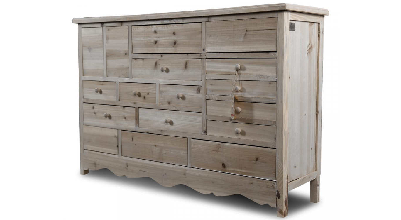 Commode Grainetier 17 Tiroirs Bois Nu 124x32.5x78.5cm