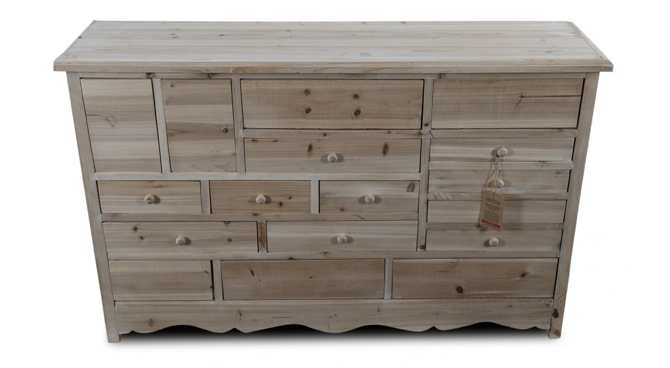 Commode Grainetier 17 Tiroirs Bois Nu 124x32.5x78.5cm