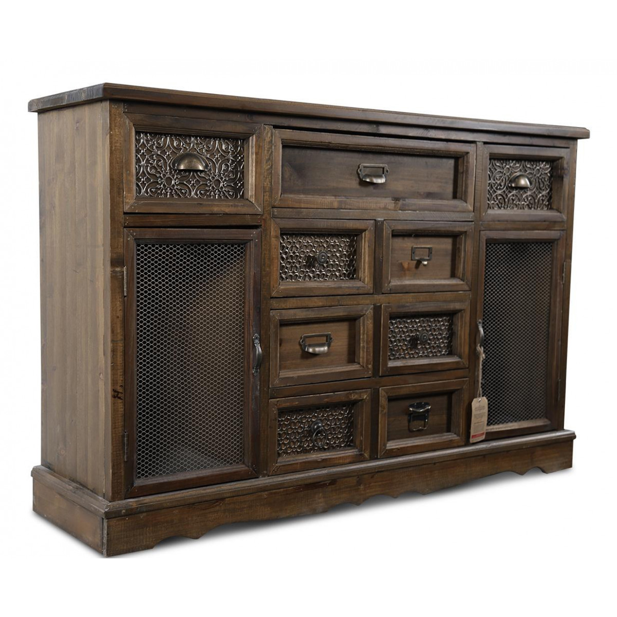 Buffet 9 Tiroirs Bois 124.5x34x82cm