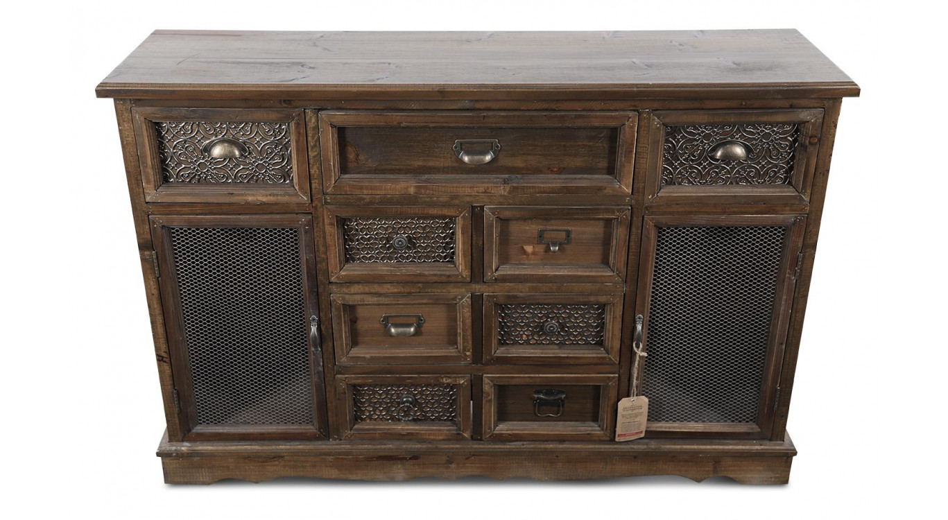 Buffet 9 Tiroirs Bois 124.5x34x82cm