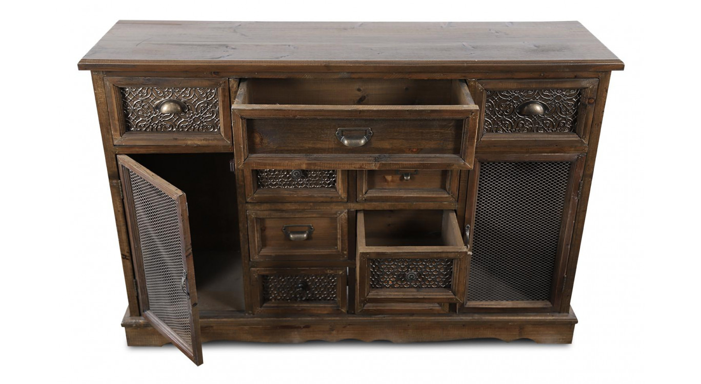 Buffet 9 Tiroirs Bois 124.5x34x82cm