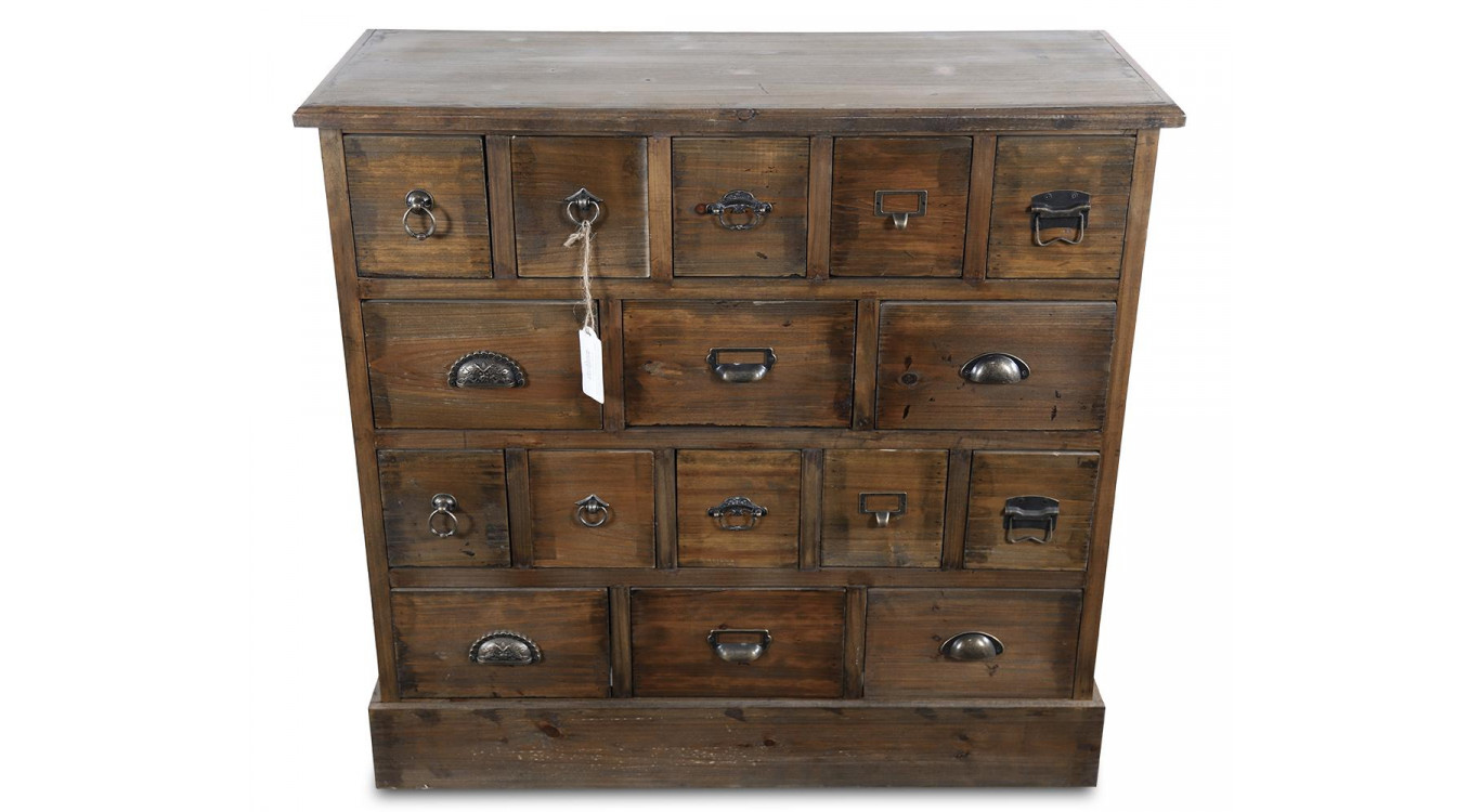 Commode Grainetier 16 Tiroirs Bois 96x35x92cm