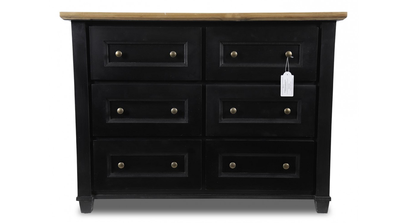 Commode 6 Tiroirs Bois Noir 100x49x73.8cm