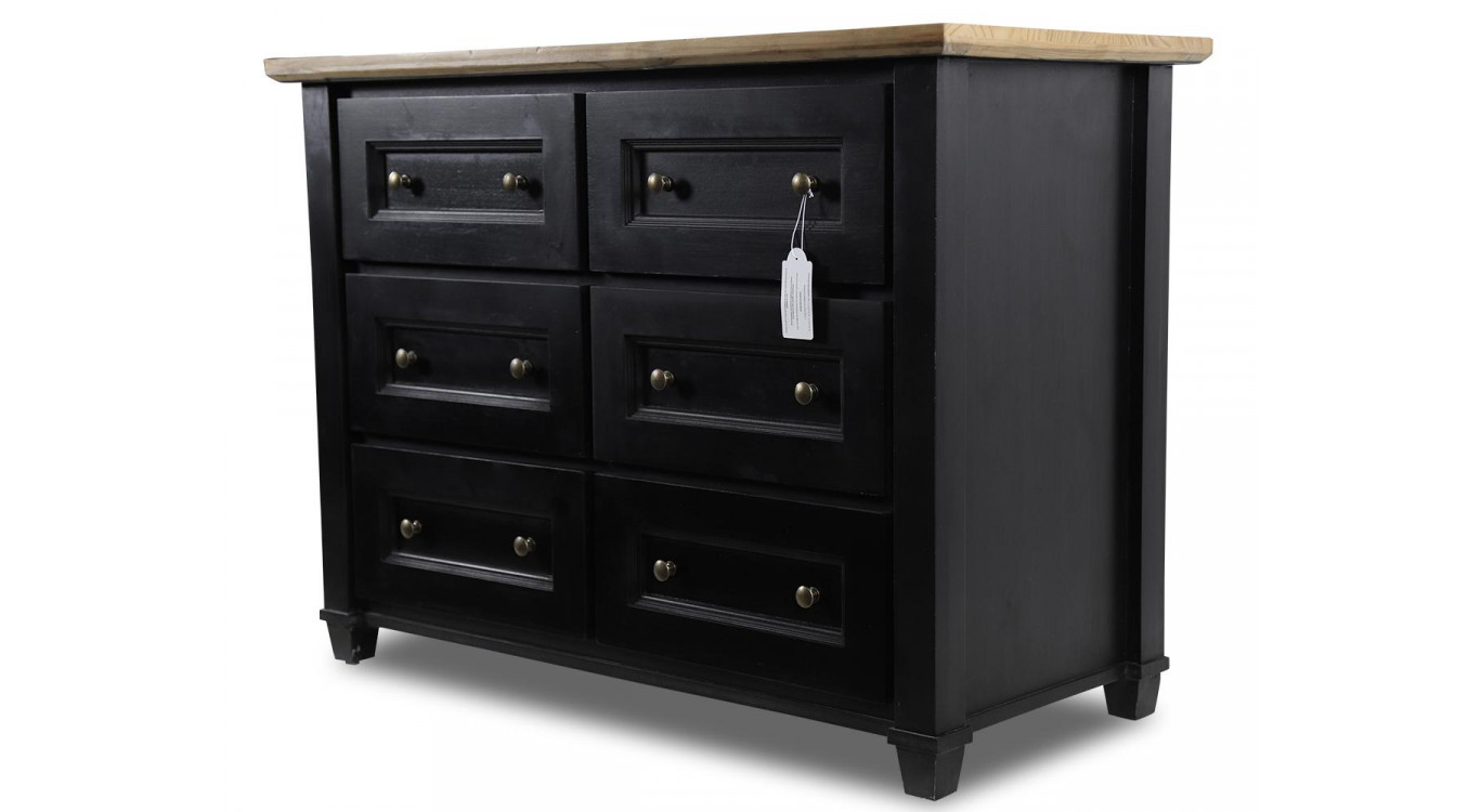 Commode 6 Tiroirs Bois Noir 100x49x73.8cm