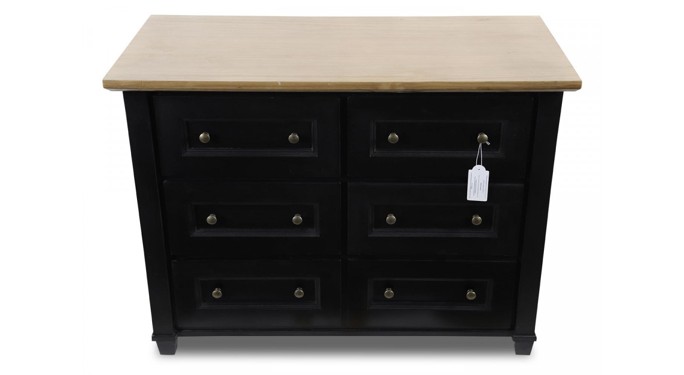 Commode 6 Tiroirs Bois Noir 100x49x73.8cm