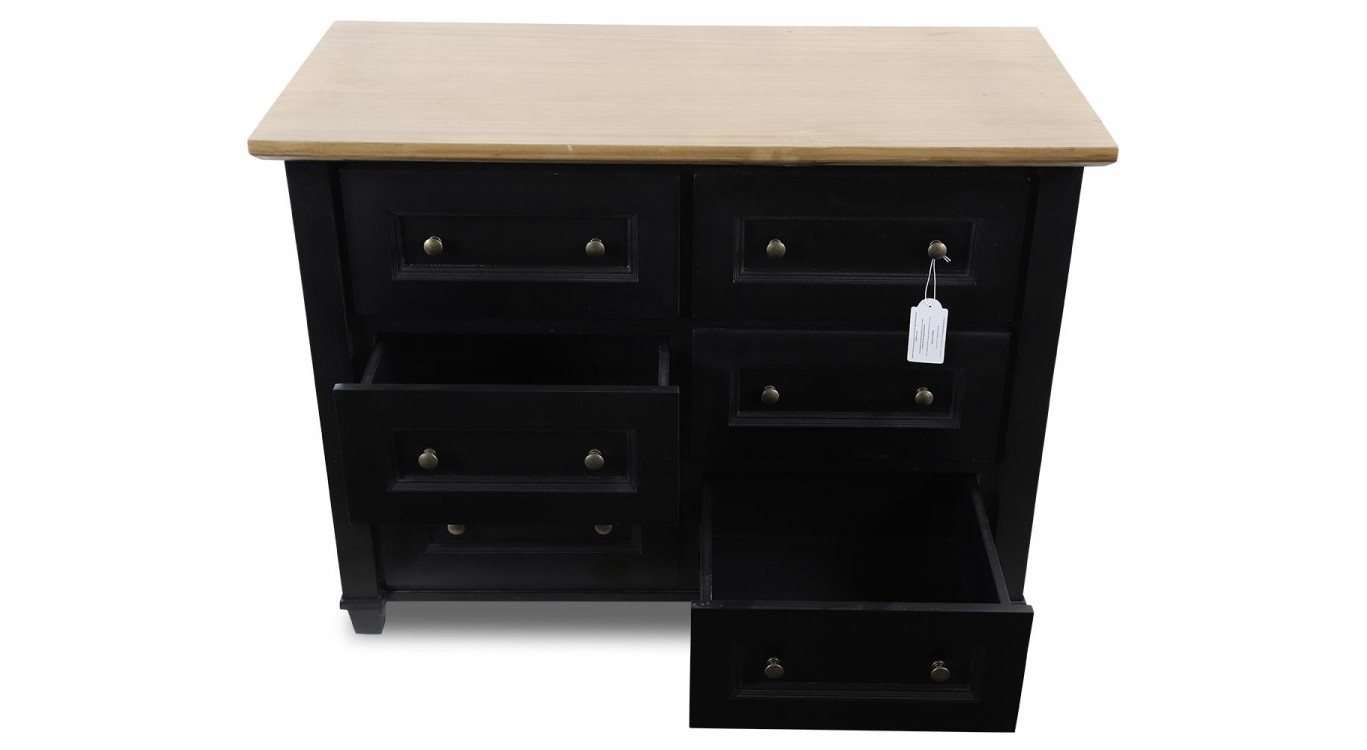 Commode 6 Tiroirs Bois Noir 100x49x73.8cm