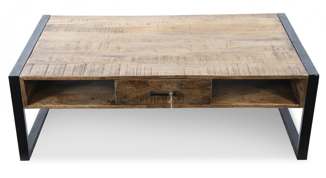 Table Basse 1 Tiroir Bois Marron 120x60x40cm