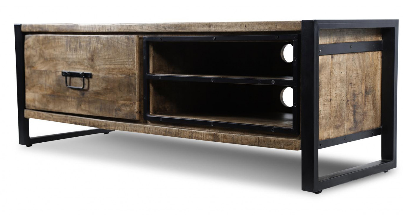 Meuble TV 1 Tiroir Bois Marron 130x45x45cm