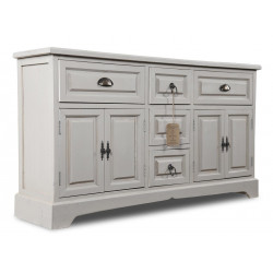 Buffet 5 Tiroirs Bois Cerusé Blanc 124.5x33.5x72cm