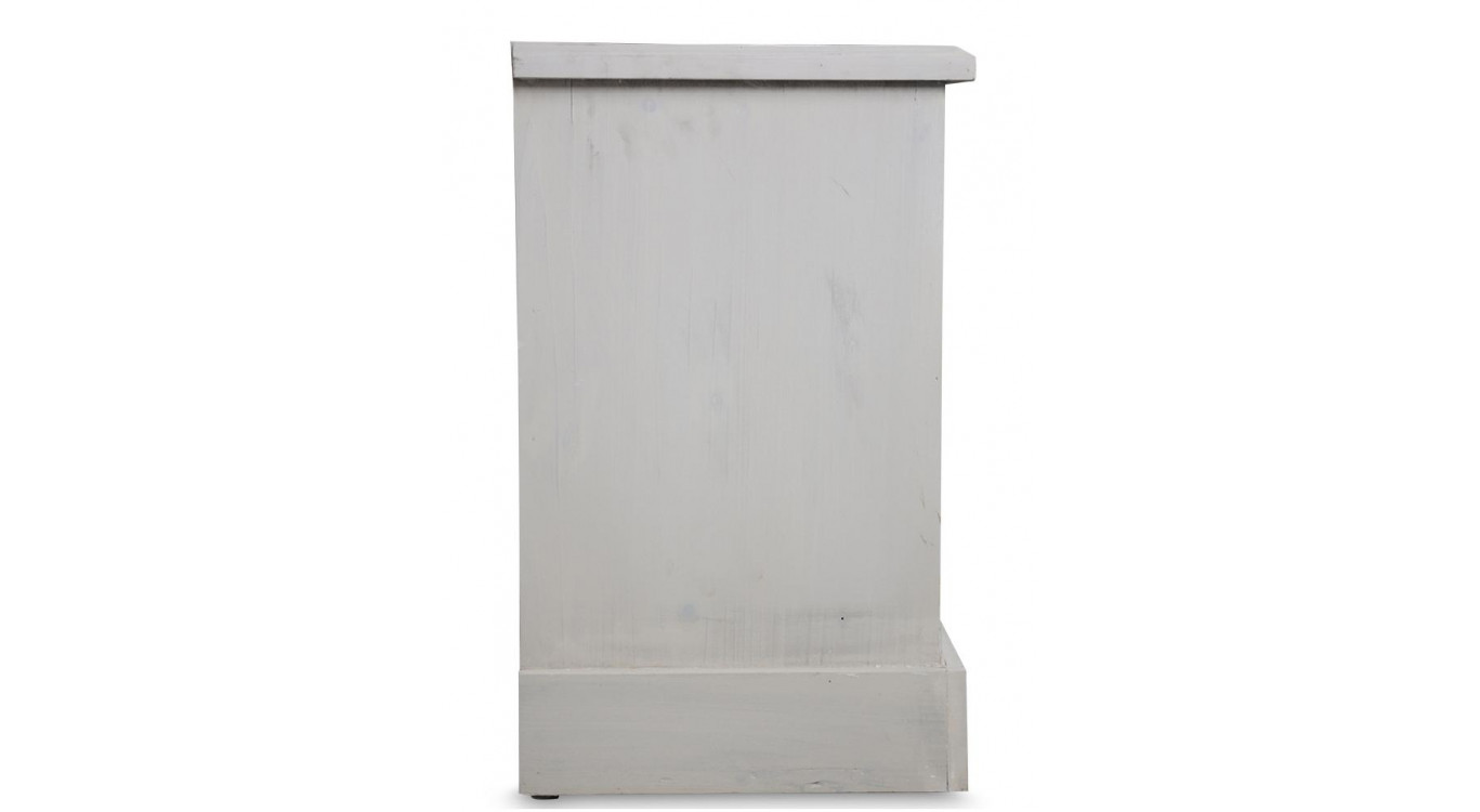 Meuble Bas Rangement Bois Cerusé Blanc 12 Rangements 154.5x32x53cm