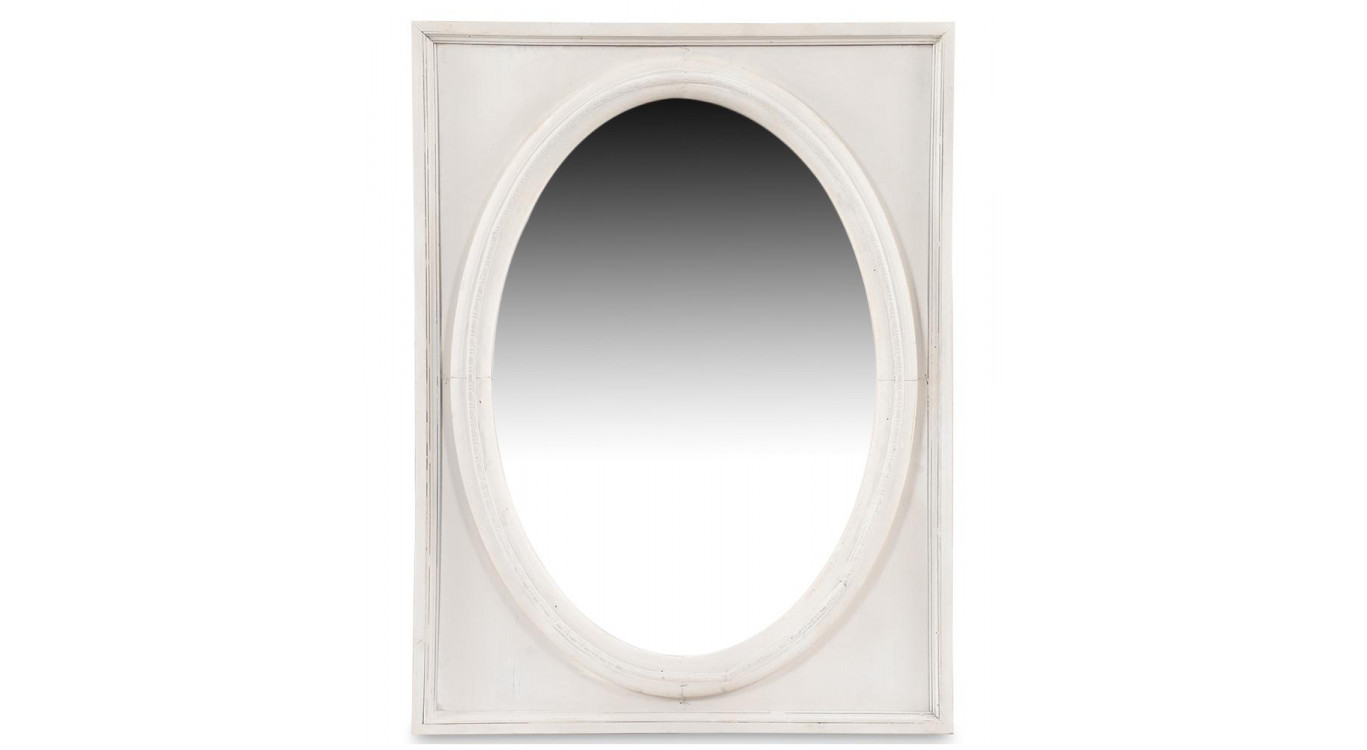 Miroir Ancien Oval Vertical Bois Cerusé Blanc 55.5x3.5x72.5cm