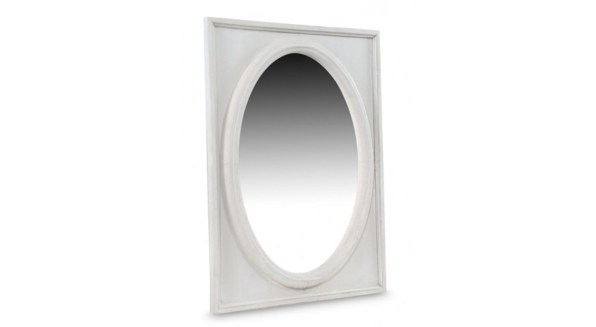 Miroir Ancien Oval Vertical Bois Cerusé Blanc 55.5x3.5x72.5cm