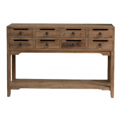 Console 8 Tiroirs Bois Marron 120x38x80.5cm