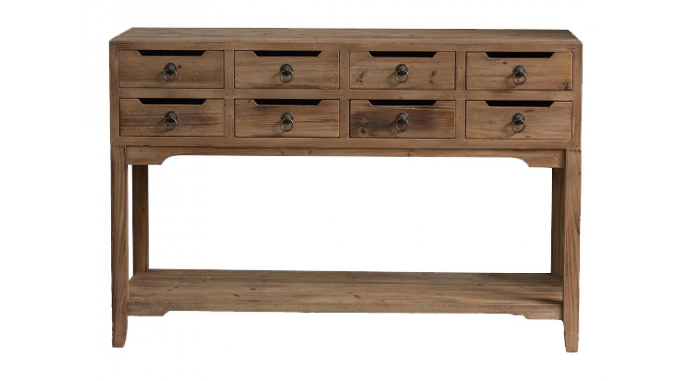 Console 8 Tiroirs Bois Marron 120x38x80.5cm