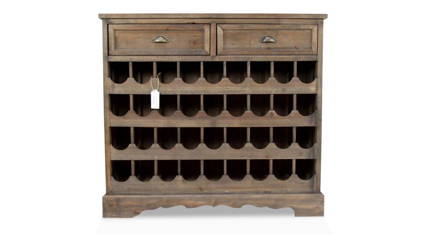 Meuble Rangement Vins Bois 2 Tiroirs 108.5x30.5x98.5cm