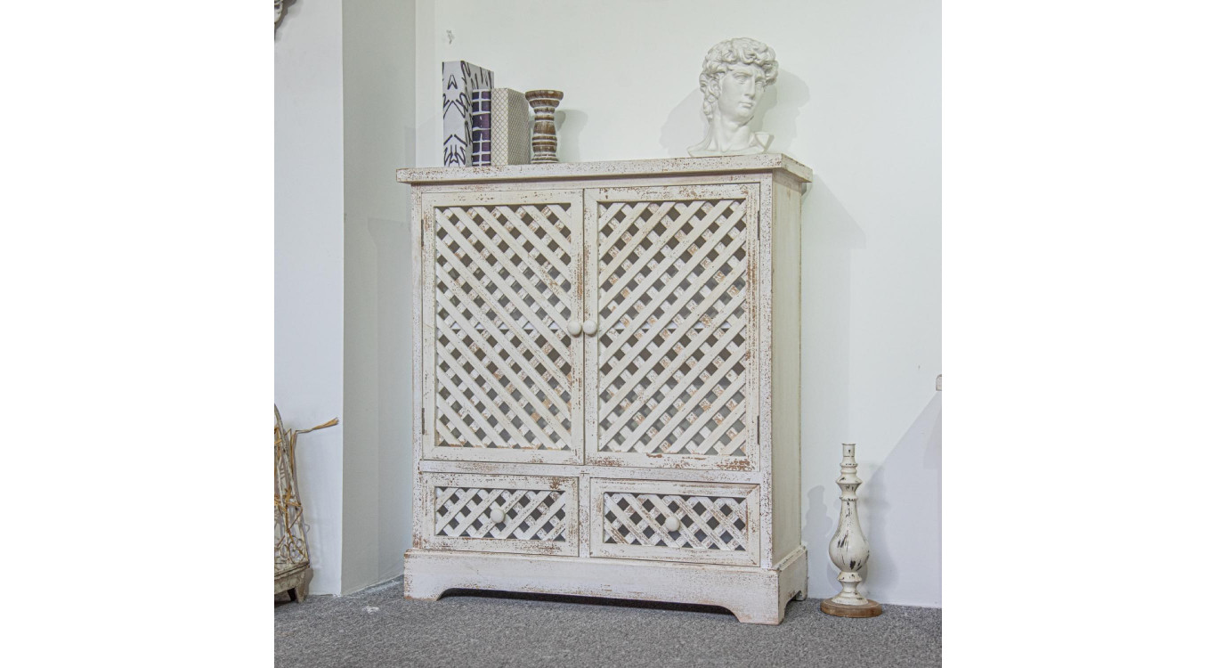 Buffet 2 Tiroirs Bois Blanc 90x36x100cm