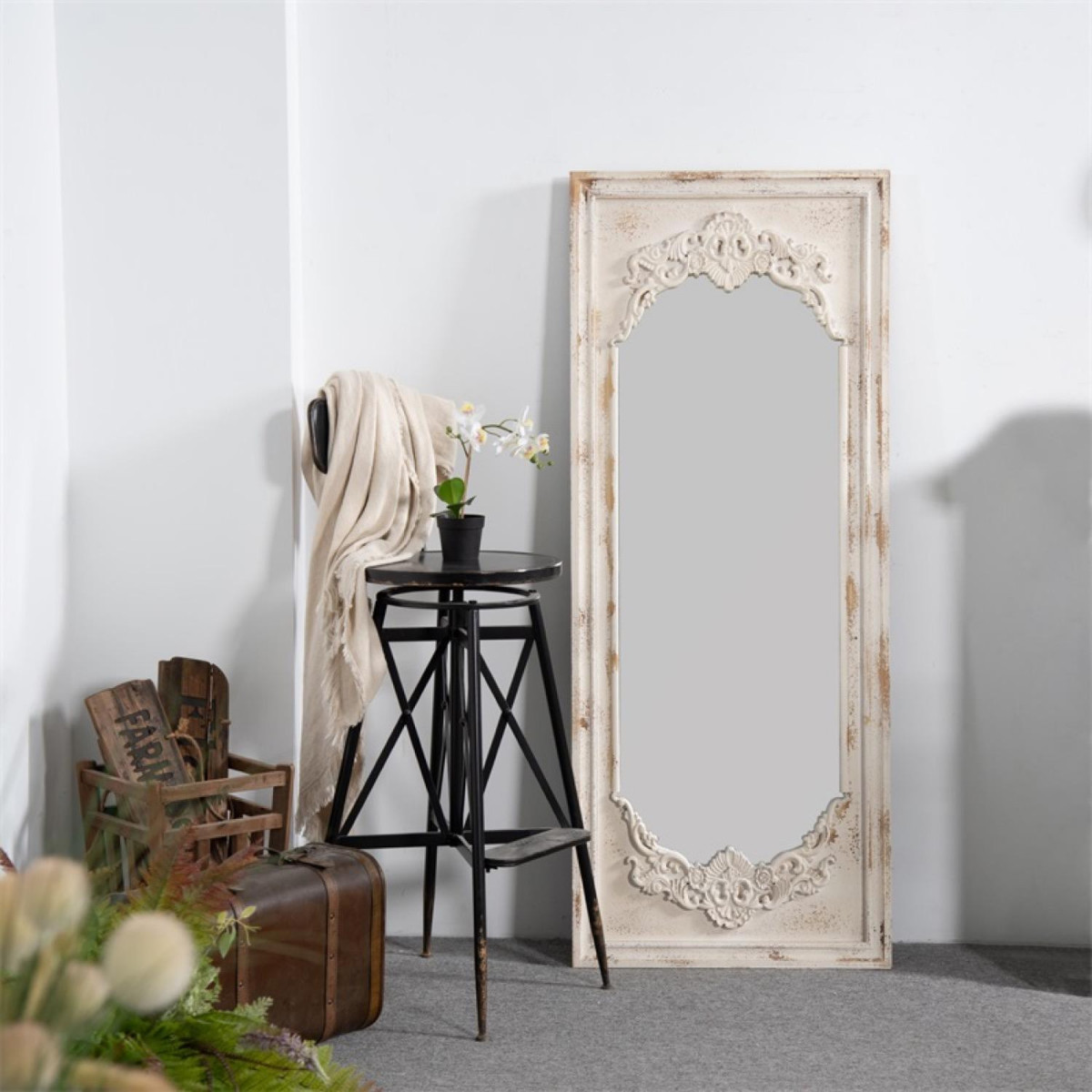 Grand Miroir Bois Blanc 60x4x150cm