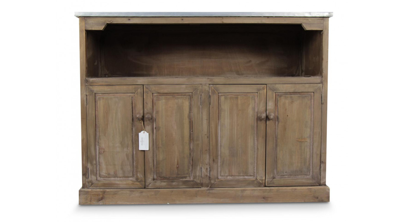 Meuble Bas Rangement Bois Plateau Zinc 119x47x90cm