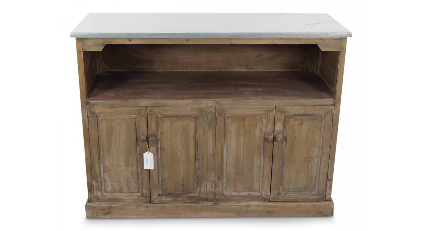 Unterschrank Aufbewahrung Holzplatte Zink 119x47x90cm