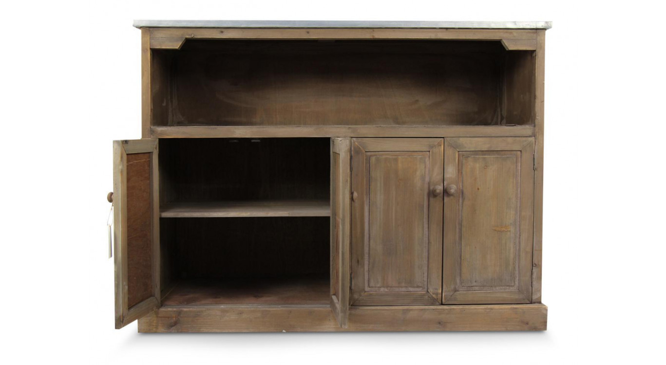 Unterschrank Aufbewahrung Holzplatte Zink 119x47x90cm