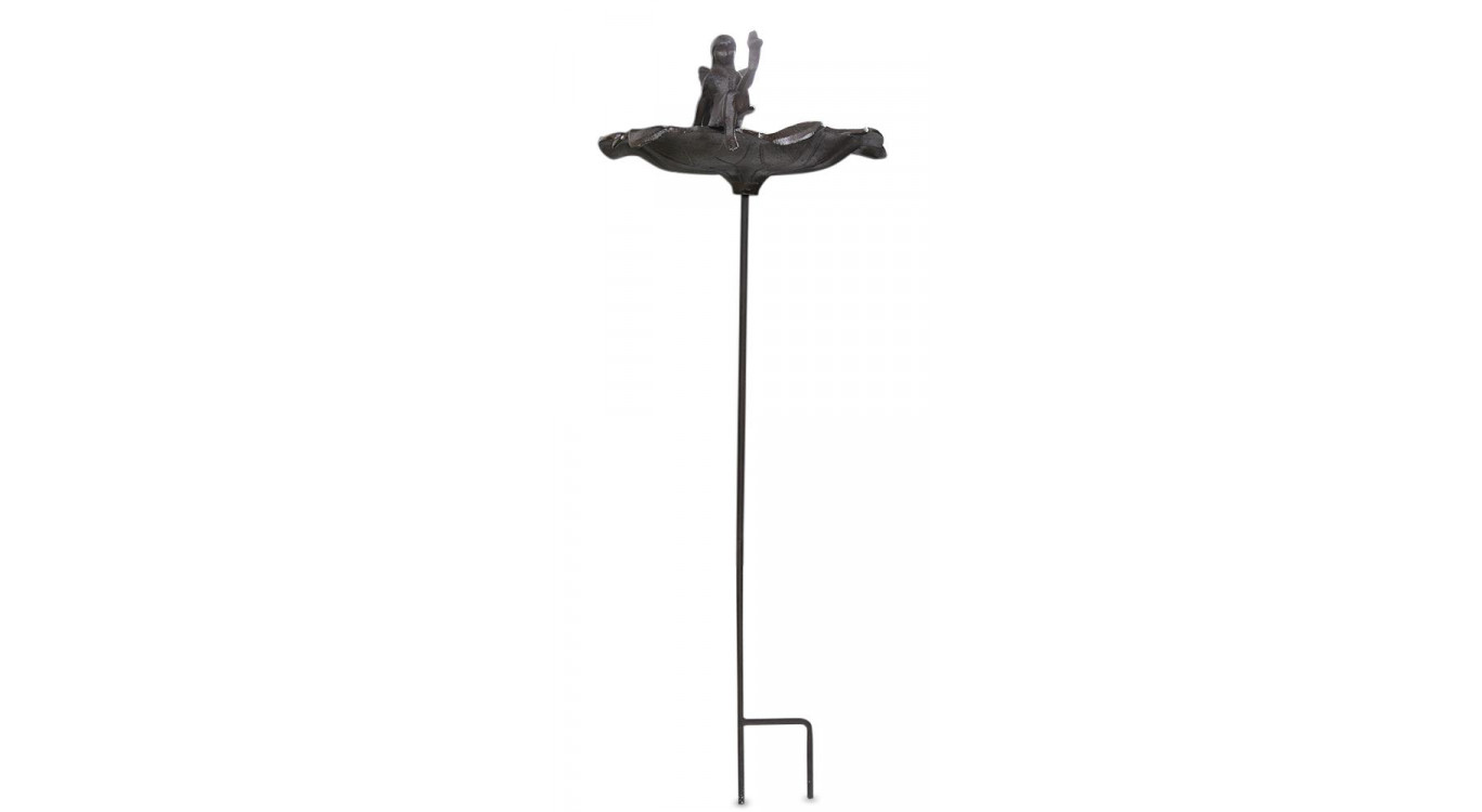 Abreuvoir Oiseau Ange sur Pied Fonte Fonte Marron 30x28x72cm