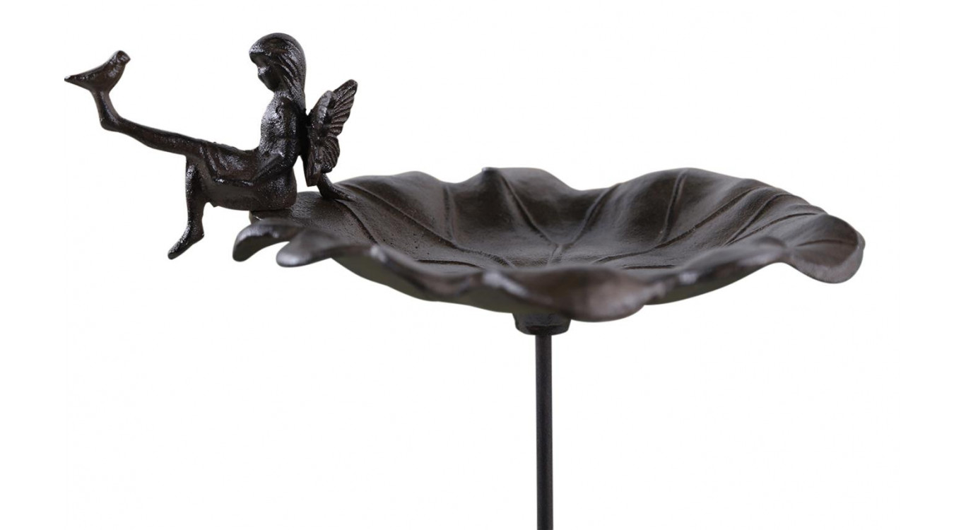 Abreuvoir Oiseau Ange sur Pied Fonte Fonte Marron 30x28x72cm