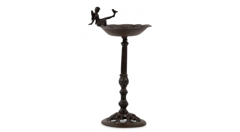 Abreuvoir Oiseau Ange sur Pied Fonte Fonte Marron 28x25x52cm