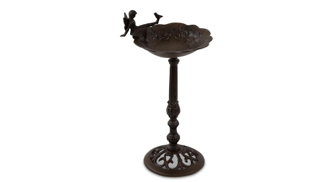 Abreuvoir Oiseau Ange sur Pied Fonte Fonte Marron 28x25x52cm