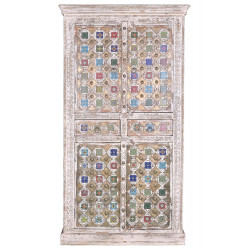 Armoire 2 Tiroirs Bois, Bronze Blanc 100x40x185cm