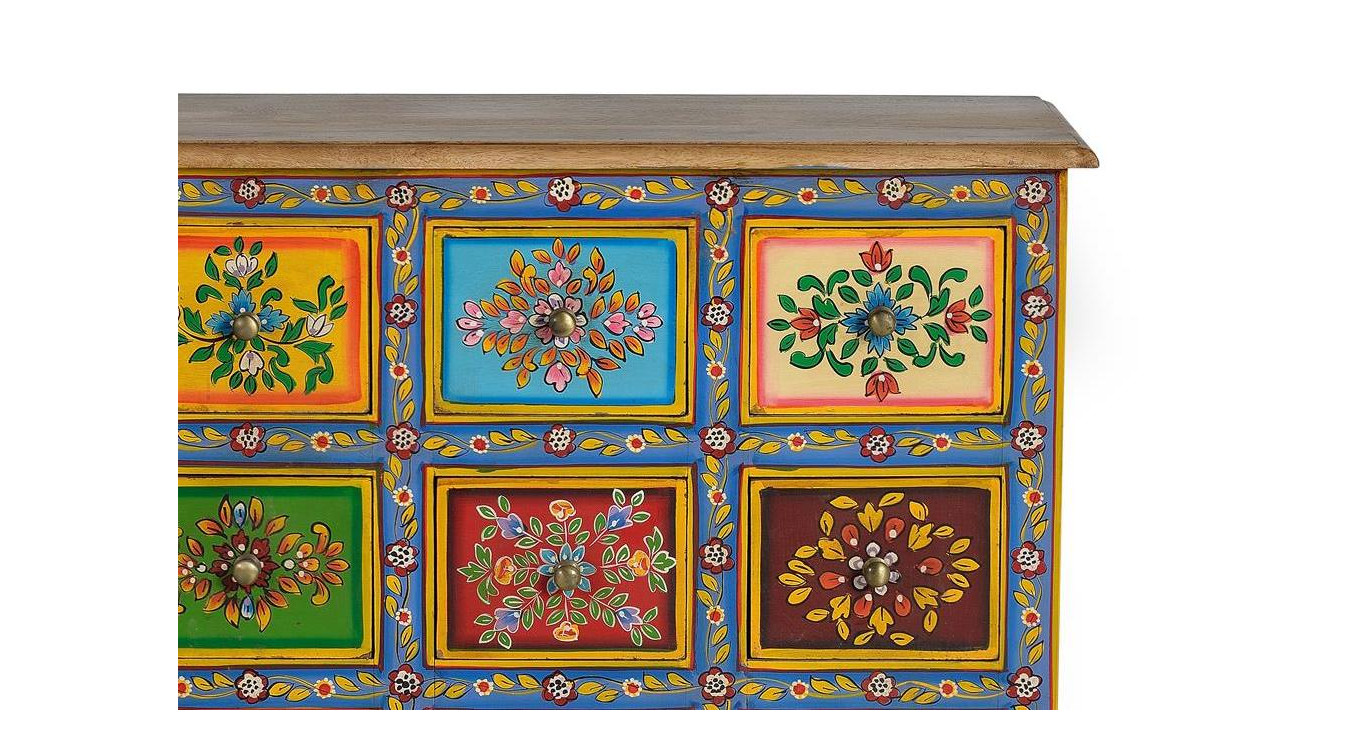 Commode 9 Tiroirs Bois Multicolore 70x30x60cm