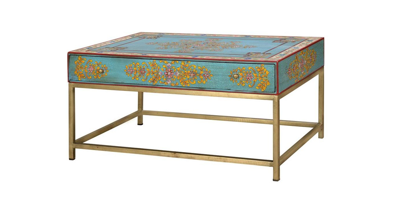 Table Basse 1 Tiroir Bois, Métal Multicolore 90x60x46cm