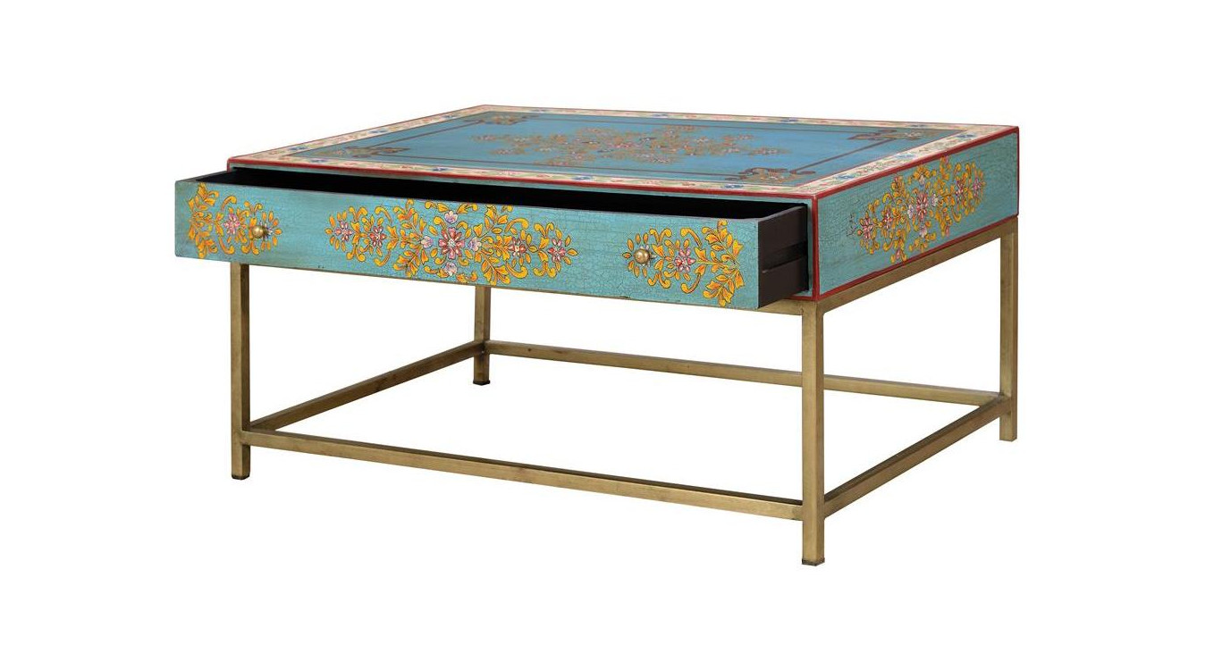 Table Basse 1 Tiroir Bois, Métal Multicolore 90x60x46cm