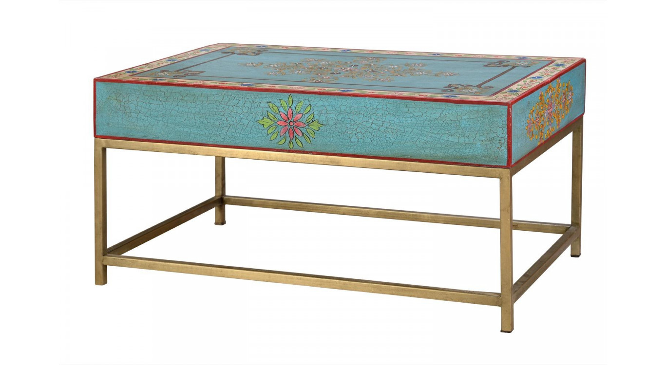 Table Basse 1 Tiroir Bois, Métal Multicolore 90x60x46cm