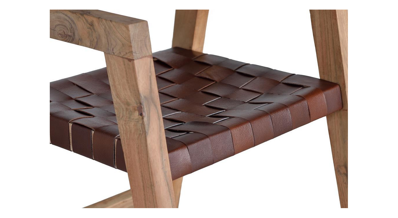 Chaise Bois, Cuir Marron 53x62x90cm