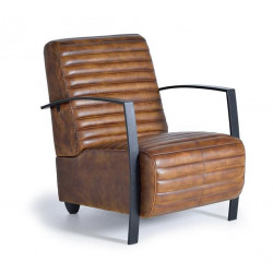 Fauteuil Fer, Cuir Marron 75x82x82cm