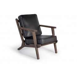 Fauteuil Bois, Cuir Noir 86x67x86cm