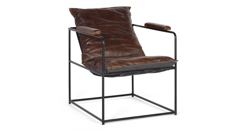 Fauteuil Fer, CuirMarron 58x74x76cm