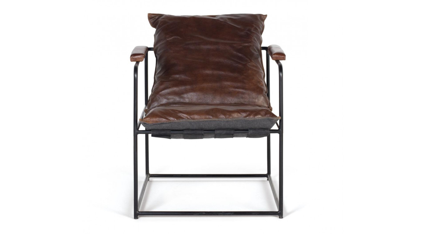 Fauteuil Fer, CuirMarron 58x74x76cm