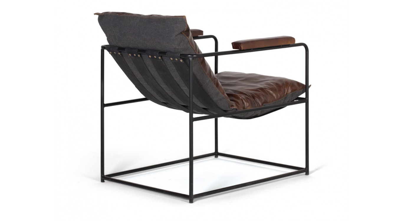 Fauteuil Fer, CuirMarron 58x74x76cm