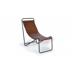 Fauteuil Fer, CuirMarron 50x100x88cm