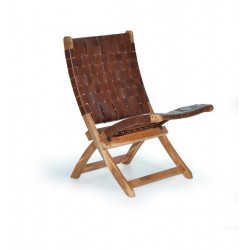 Fauteuil Bois, Cuir Marron 57x71x85cm