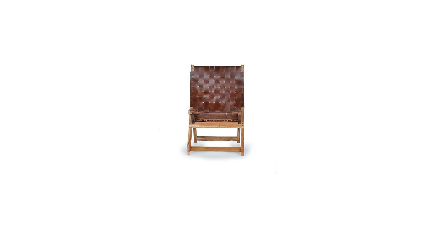 Fauteuil Bois, Cuir Marron 57x71x85cm