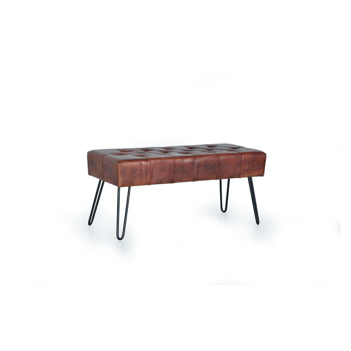 Banc Fer, Cuir Marron 96x40x44cm