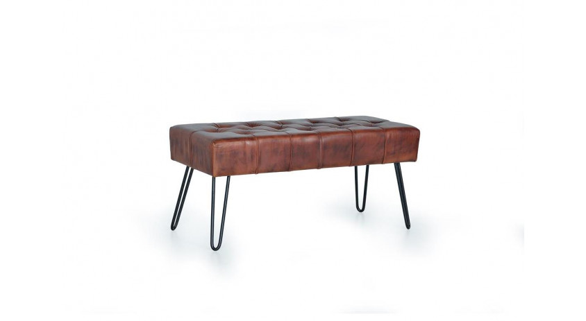 Banc Fer, Cuir Marron 96x40x44cm