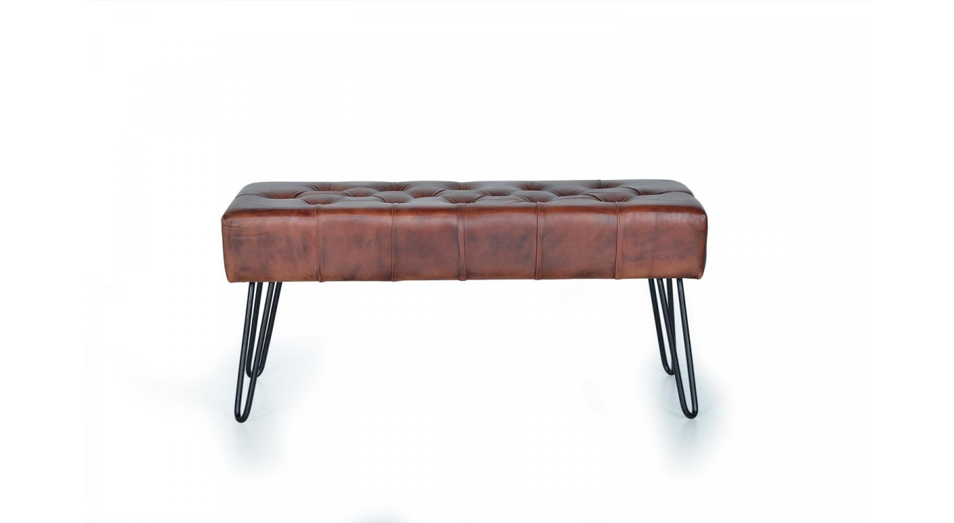 Banc Fer, Cuir Marron 96x40x44cm