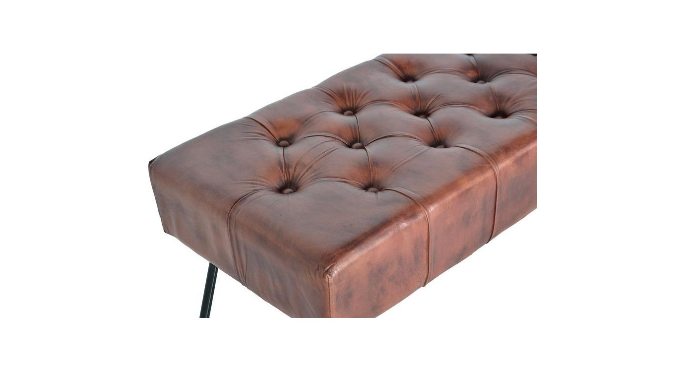 Banc Fer, Cuir Marron 96x40x44cm